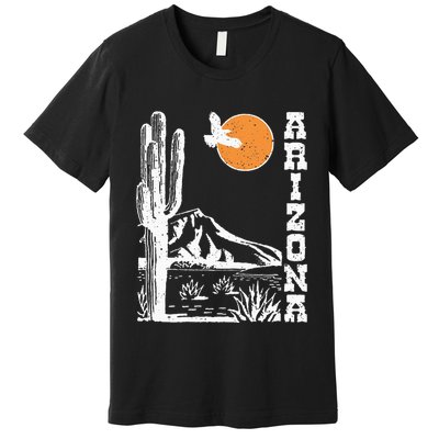 Retro Vintage Arizona Mountain Sedona Desert Sun And Cactus Premium T-Shirt