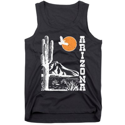 Retro Vintage Arizona Mountain Sedona Desert Sun And Cactus Tank Top