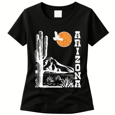 Retro Vintage Arizona Mountain Sedona Desert Sun And Cactus Womens T-Shirt