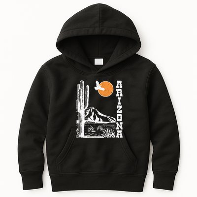 Retro Vintage Arizona Mountain Sedona Desert Sun And Cactus Kids Hoodie