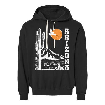 Retro Vintage Arizona Mountain Sedona Desert Sun And Cactus Garment-Dyed Fleece Hoodie