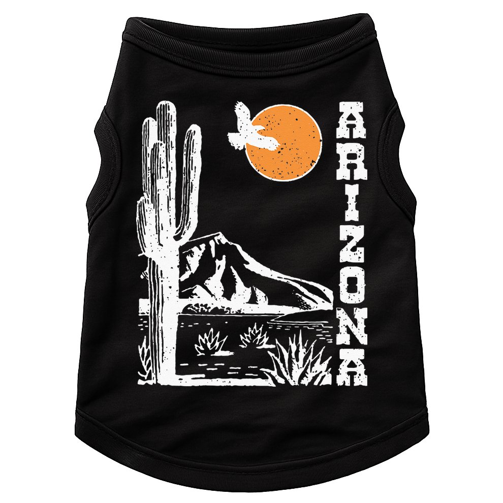 Retro Vintage Arizona Mountain Sedona Desert Sun And Cactus Doggie Tank