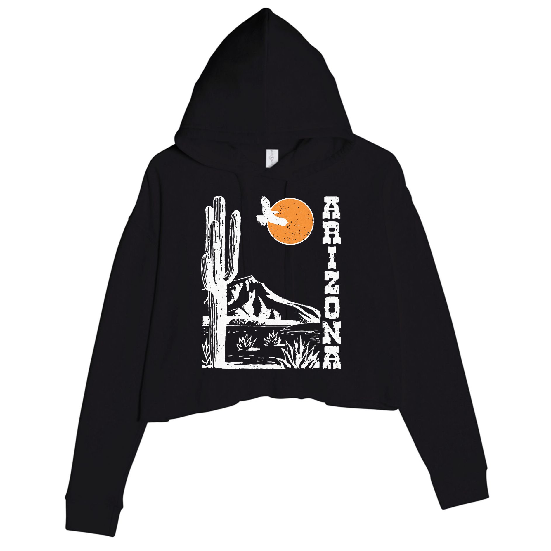 Retro Vintage Arizona Mountain Sedona Desert Sun And Cactus Crop Fleece Hoodie