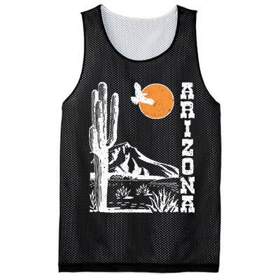 Retro Vintage Arizona Mountain Sedona Desert Sun And Cactus Mesh Reversible Basketball Jersey Tank