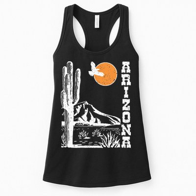Retro Vintage Arizona Mountain Sedona Desert Sun And Cactus Womens Tank Top