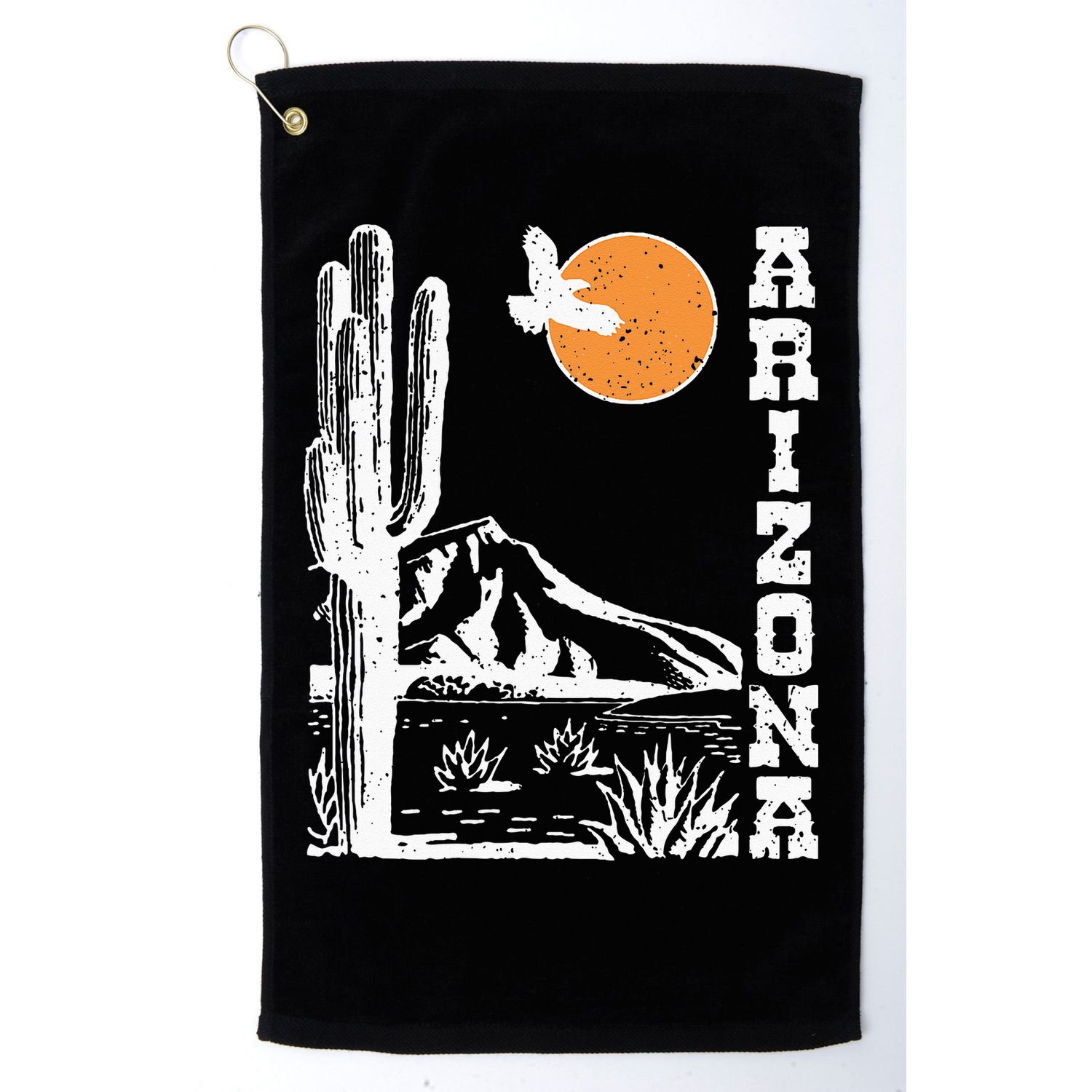 Retro Vintage Arizona Mountain Sedona Desert Sun And Cactus Golf Towel
