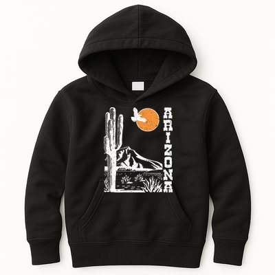 Retro Vintage Arizona Mountain Sedona Desert Sun And Cactus Kids Hoodie