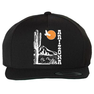 Retro Vintage Arizona Mountain Sedona Desert Sun And Cactus Wool Snapback Cap