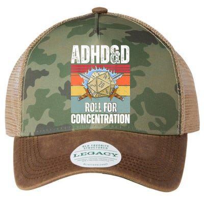 Retro Vintage ADHD&D Roll For Concentration Funny Gamer Legacy Tie Dye Trucker Hat