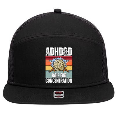 Retro Vintage ADHD&D Roll For Concentration Funny Gamer 7 Panel Mesh Trucker Snapback Hat