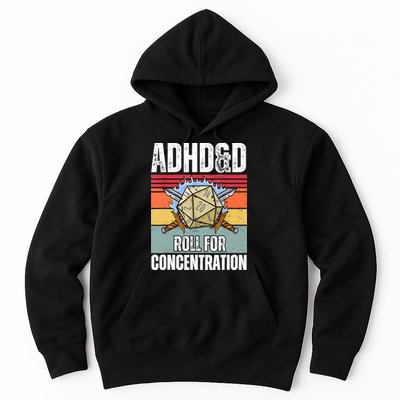 Retro Vintage ADHD&D Roll For Concentration Funny Gamer Hoodie