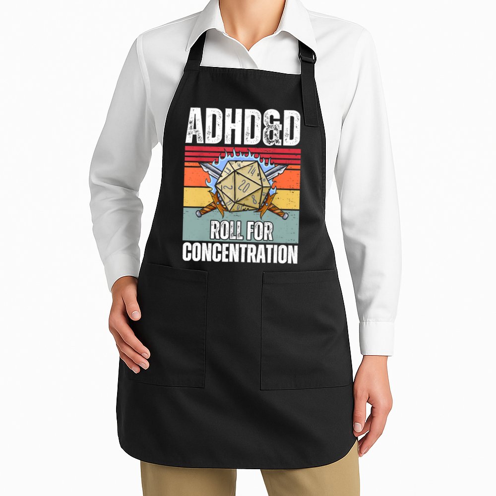 Retro Vintage ADHD&D Roll For Concentration Funny Gamer Apron