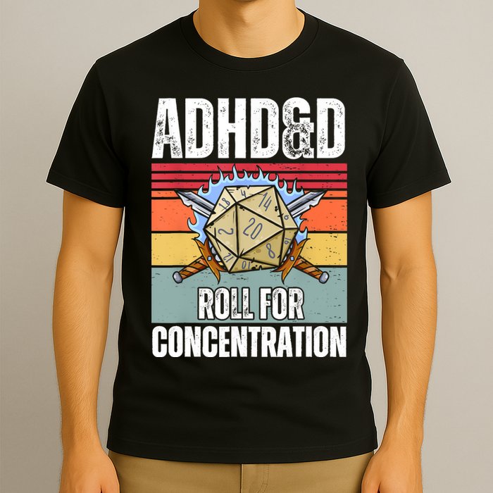 Retro Vintage ADHD&D Roll For Concentration Funny Gamer T-Shirt