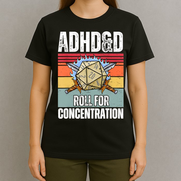 Retro Vintage ADHD&D Roll For Concentration Funny Gamer T-Shirt
