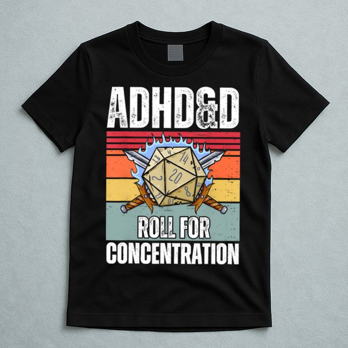 Retro Vintage ADHD&D Roll For Concentration Funny Gamer T-Shirt