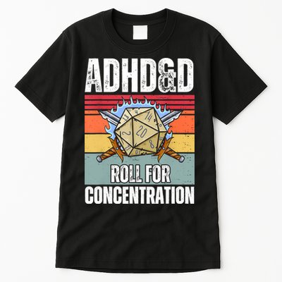 Retro Vintage ADHD&D Roll For Concentration Funny Gamer Tall T-Shirt
