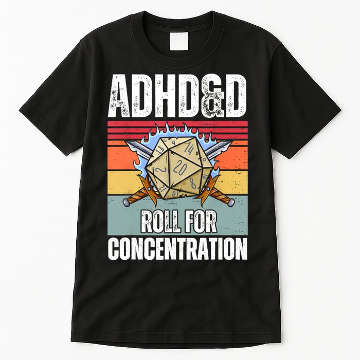 Retro Vintage ADHD&D Roll For Concentration Funny Gamer Tall T-Shirt