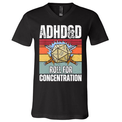 Retro Vintage ADHD&D Roll For Concentration Funny Gamer V-Neck T-Shirt