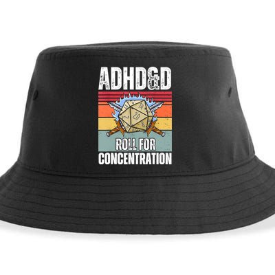 Retro Vintage ADHD&D Roll For Concentration Funny Gamer Sustainable Bucket Hat