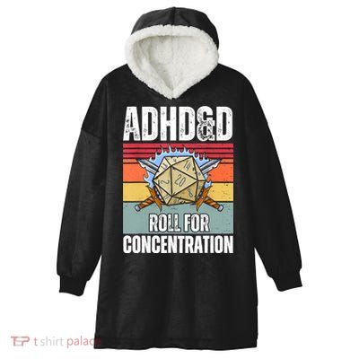 Retro Vintage ADHD&D Roll For Concentration Funny Gamer Hooded Wearable Blanket