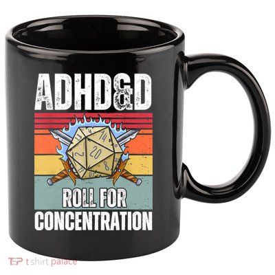 Retro Vintage ADHD&D Roll For Concentration Funny Gamer 11oz C Handle Ceramic Mug