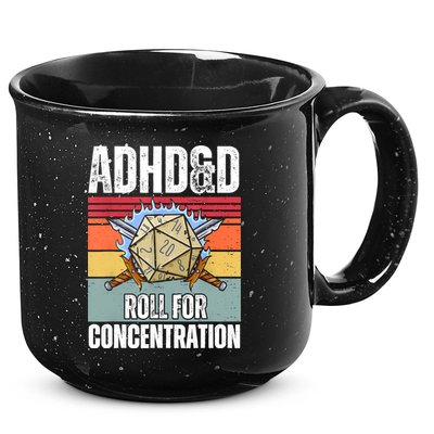 Retro Vintage ADHD&D Roll For Concentration Funny Gamer 15oz Campfire Ceramic Mug