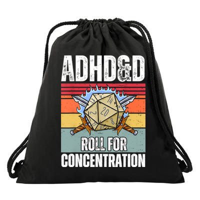 Retro Vintage ADHD&D Roll For Concentration Funny Gamer Drawstring Bag