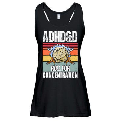 Retro Vintage ADHD&D Roll For Concentration Funny Gamer Ladies Essential Flowy Tank