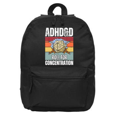 Retro Vintage ADHD&D Roll For Concentration Funny Gamer 16 in Basic Backpack