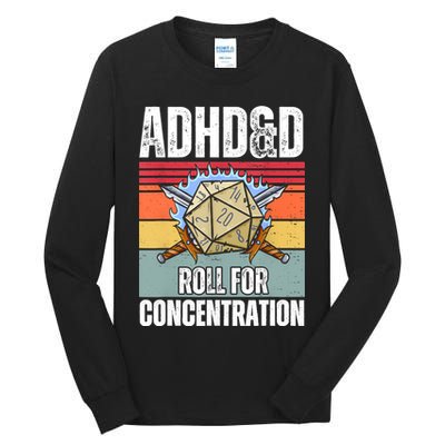 Retro Vintage ADHD&D Roll For Concentration Funny Gamer Tall Long Sleeve T-Shirt
