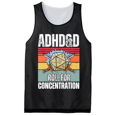Retro Vintage ADHD&D Roll For Concentration Funny Gamer Mesh Reversible Basketball Jersey Tank