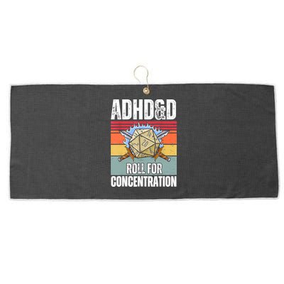 Retro Vintage ADHD&D Roll For Concentration Funny Gamer Large Microfiber Waffle Golf Towel