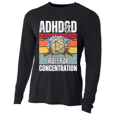 Retro Vintage ADHD&D Roll For Concentration Funny Gamer Cooling Performance Long Sleeve Crew