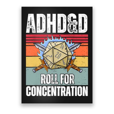 Retro Vintage ADHD&D Roll For Concentration Funny Gamer Poster