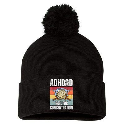 Retro Vintage ADHD&D Roll For Concentration Funny Gamer Pom Pom 12in Knit Beanie