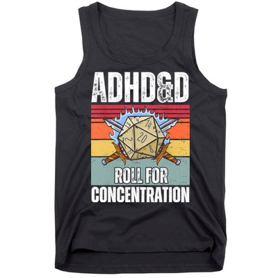 Retro Vintage ADHD&D Roll For Concentration Funny Gamer Tank Top