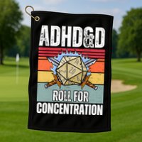 Retro Vintage ADHD&D Roll For Concentration Funny Gamer Golf Towel