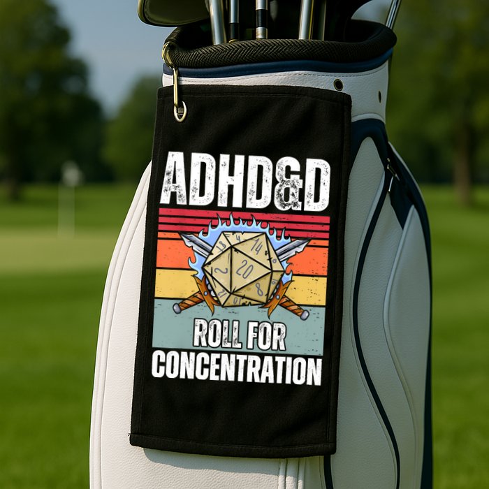 Retro Vintage ADHD&D Roll For Concentration Funny Gamer Golf Towel