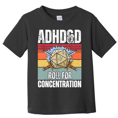 Retro Vintage ADHD&D Roll For Concentration Funny Gamer Toddler T-Shirt