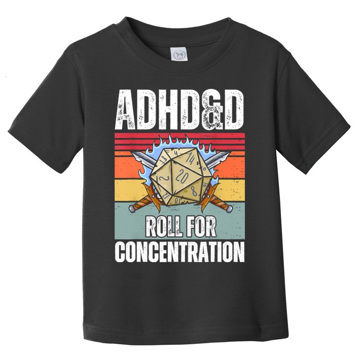 Retro Vintage ADHD&D Roll For Concentration Funny Gamer Toddler T-Shirt