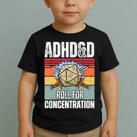 Retro Vintage ADHD&D Roll For Concentration Funny Gamer Toddler T-Shirt