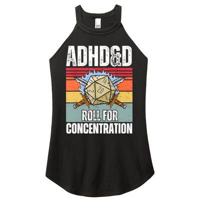Retro Vintage ADHD&D Roll For Concentration Funny Gamer Women's Perfect Tri Rocker Tank