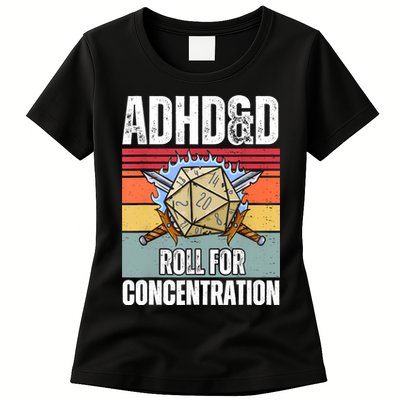 Retro Vintage ADHD&D Roll For Concentration Funny Gamer Womens T-Shirt