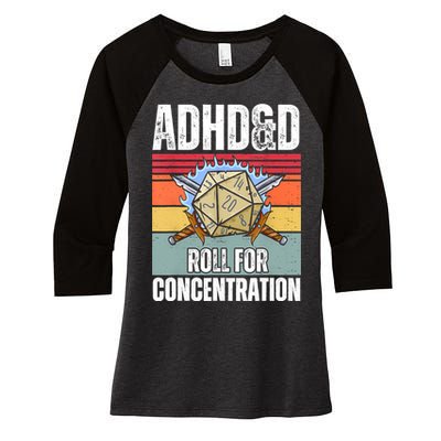 Retro Vintage ADHD&D Roll For Concentration Funny Gamer Women's Tri-Blend 3/4-Sleeve Raglan Shirt