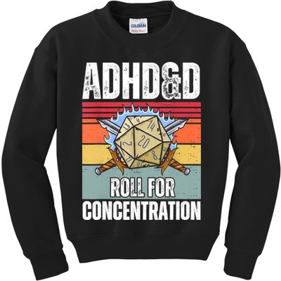 Retro Vintage ADHD&D Roll For Concentration Funny Gamer Kids Sweatshirt