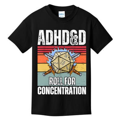 Retro Vintage ADHD&D Roll For Concentration Funny Gamer Kids T-Shirt