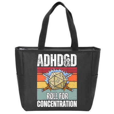Retro Vintage ADHD&D Roll For Concentration Funny Gamer Zip Tote Bag