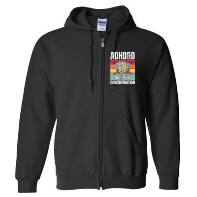 Retro Vintage ADHD&D Roll For Concentration Funny Gamer Full Zip Hoodie