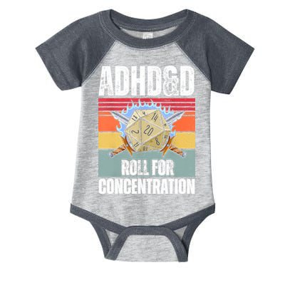 Retro Vintage ADHD&D Roll For Concentration Funny Gamer Infant Baby Jersey Bodysuit
