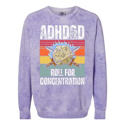 Retro Vintage Adhd&D Roll For Concentration Funny Gamer Colorblast Crewneck Sweatshirt